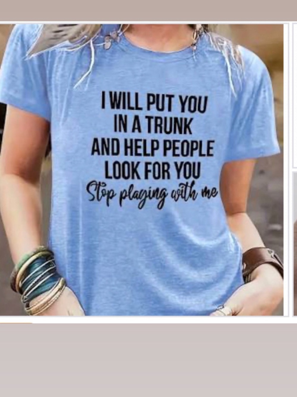 I Will Put You In A... Light Blue Short-Sleeve Graphic Tee - Bold Text Statement